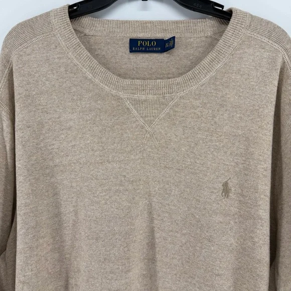 POLO Ralph Lauren Crewneck Cotton Sweater Beige Mens Size 3LT - Picture 2 of 10